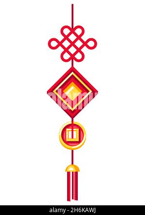 Illustration of Chinese hanging talisman. Asian tradition New Year symbol. Stock Vector