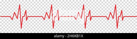 Pulse line vector template. Heart pulse, one line, cardiogram sign, heartbeat. Vector illustration isolated on transparent background Stock Vector
