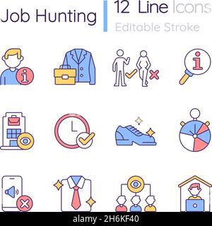Job hunting RGB color icons set Stock Vector