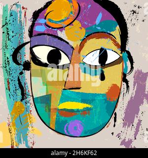 abstract face or mask, with paint strokes and splashes, art inspired Stock Vector
