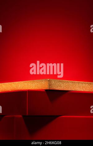Majestic red podium with gift boxes and gold Christmas decor Red ...