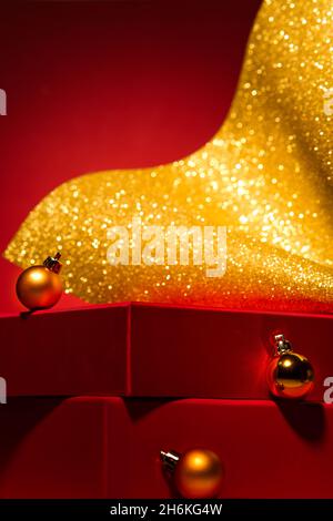 Majestic red podium with gift boxes and gold Christmas decor Red ...