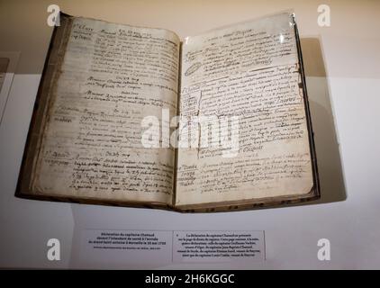 Musée d'Histoire de Marseille : Exposition Great Plague 25 Mai 1720 : Statement of Capitaine CHATAUD to the health steward upon the arrival of vessel Grand Saint Antoine in Marseille. Stock Photo