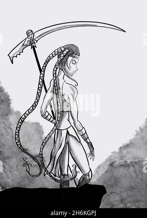 female warrior illustration Stock Photo