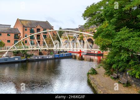 The Castlefield area of Manchester. The Bridgewater and Rochdale canals dominate the area with wonderful old bridges, locks and viaducts. Stock Photo