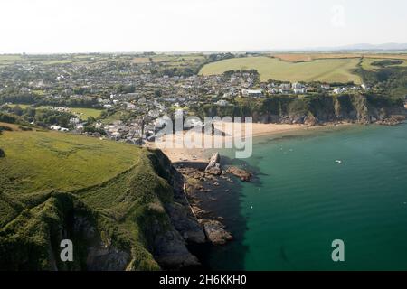 Gorran Haven village, Cornwall from the air Stock Photo