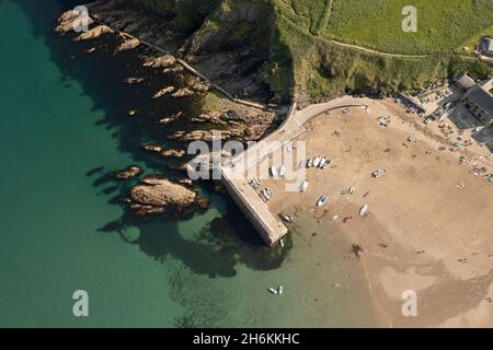 Aerial view of Gorran Haven village harbour, Cornwall Stock Photo