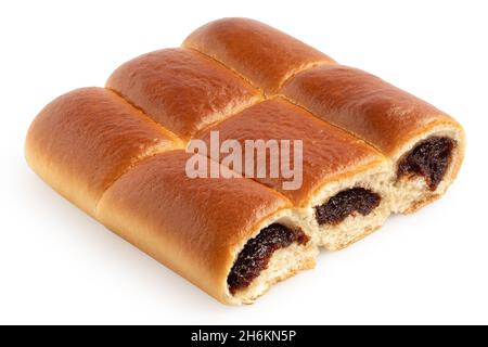Czech yeast buns filled with plum jam isolated on white. Stock Photo
