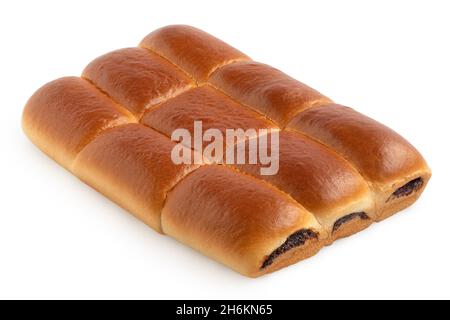 Czech yeast buns filled with plum jam isolated on white. Stock Photo