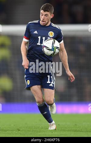 Glasgow, Scotland, 15th November 2021. Ryan Christie of Scotland  during the FIFA World Cup qualifiers match at Hampden Park, Glasgow. Picture credit should read: Neil Hanna / Sportimage Stock Photo