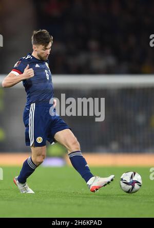 Glasgow, Scotland, 15th November 2021. Kieran Tierney of Scotland  during the FIFA World Cup qualifiers match at Hampden Park, Glasgow. Picture credit should read: Neil Hanna / Sportimage Stock Photo