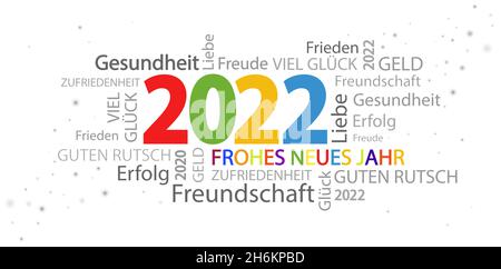 eps vector file with word cloud with new year 2022 greetings and white background Stock Vector