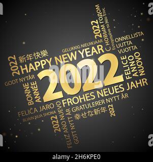 eps vector file with word cloud with new year 2022 greetings and black background Stock Vector