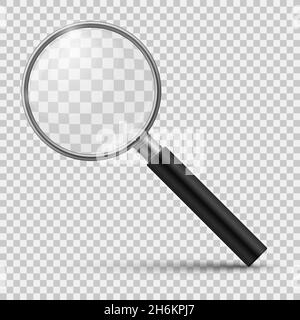 Realistic magnifier. Glass magnify, zoom tools loupe scrutiny lens optical microscope. Realistic isolated 3d vector Stock Vector