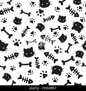 Paw seamless pattern. Animal footprints and bones. Cat dog paws wallpaper, cute puppy pet cartoon vector background Stock Vector