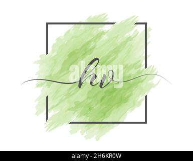 calligraphic lowercase letters H and V are written in a solid line on a colored background in a frame. Simple Style Stock Vector