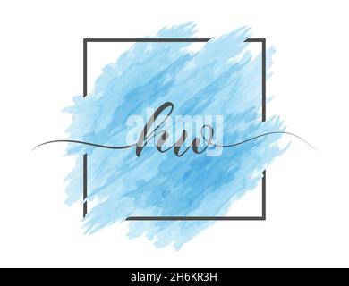 calligraphic lowercase letters H and W are written in a solid line on a colored background in a frame. Simple Style Stock Vector