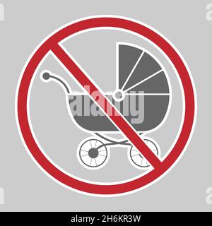 round sticker with a crossed-out baby stroller. Vector illustration. Stock Vector