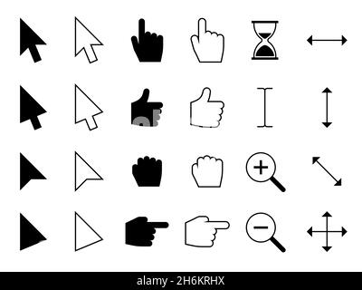 Web cursors. Digital hand finger pointers, choosing computer mouse click and arrows vector black icons Stock Vector