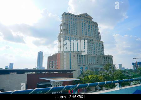 Kolkata, West Bengal, India - 20th July 2019 : View of ITC Sonar Bangla Hotel with blue sky and white clouds in the background. A famous 5 star top qu Stock Photo