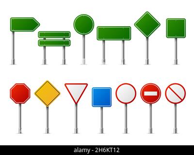 Traffic road realistic signs. Signage signal warning sign stop danger caution speed highway empty parking street board Stock Vector