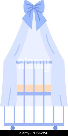 Crib isolated icon. Flat blue baby bed with canopy Stock Vector