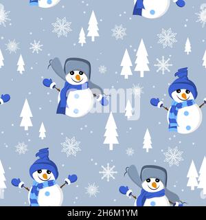 Seamless pattern with snowmen. It is well suited for wrapping paper, children's textiles. Vector Stock Vector