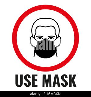 Obligatory use of a mask information sign isolated on white background Stock Vector