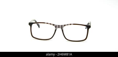 Close-Up Of Black Eyeglasses Against White Background Stock Photo