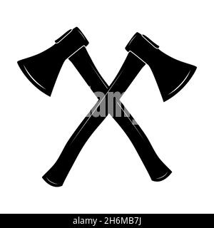 Crossed axes isolated on white background. Black hatchet silhouette. Lumberjack ax icon, symbol or logo. Flat simple style sign. Vector illustration Stock Vector