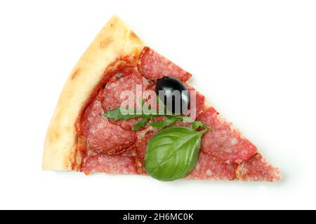 Salami pizza slice isolated on white background Stock Photo