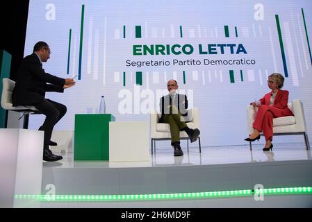 Rome, Italy. 16th Nov, 2021. The secretary of the Democratic Party Enrico Letta seen speaking with other members at the 50th anniversary Confesercenti National Assembly. Confesercenti is an association representing Italian businesses in trade, tourism and services, crafts and small industries. Credit: SOPA Images Limited/Alamy Live News Stock Photo