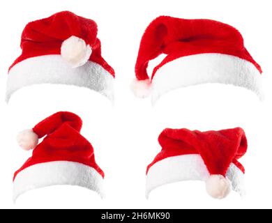 Set of Santa hats on colorful background Stock Photo - Alamy