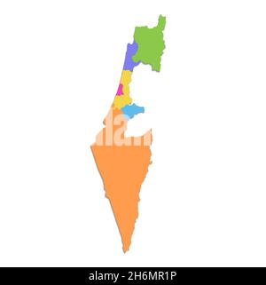 Israel map, administrative division, separate individual regions, color map isolated on white background, blank Stock Photo