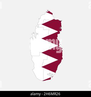 Map of the Qatar in the colors of the flag with administrative divisions, blank Stock Photo