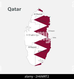 Map of the Qatar in the colors of the flag with administrative divisions vector Stock Vector