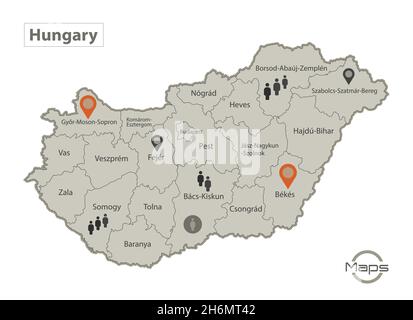 Infographics of Hungary map, individual regions vector Stock Vector ...