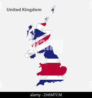 Map of the United Kingdom in the colors of the flag with administrative divisions vector Stock Vector