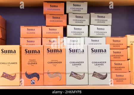 Suma coriander leaves, Suma Organic Ground Coriander  packages Stock Photo