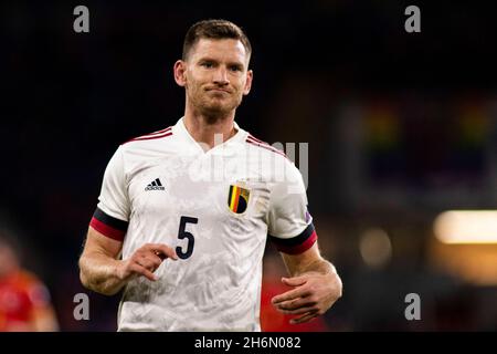 Cardiff, UK. 16th Nov, 2021. Jan Vertonghen of Belgium in action. Wales v Belgium in a 2022 FIFA World Cup Qualifier at the Cardiff City Stadium on the 16th November 2021. Credit: Lewis Mitchell/Alamy Live News Stock Photo