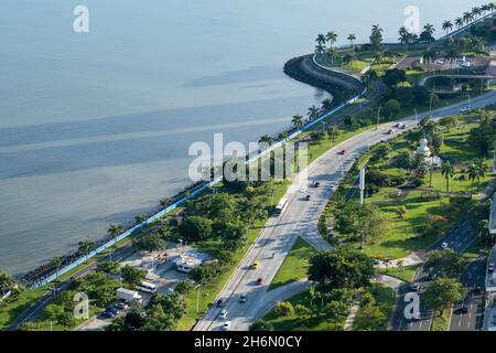Coastal Beltway, a 26-hectare land reclamation project in Panama City Stock Photo