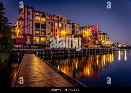 Emerald Lakes estate architecture at sunset, Gold Coast, Queensland, Australia Stock Photo