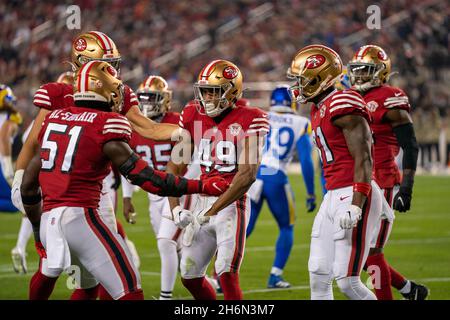 San Francisco 49ers running back Trenton Cannon (49) and San Francisco 49ers  outside linebacker Azeez Al-Shaair (51) celebrate during the first quarte  Stock Photo - Alamy