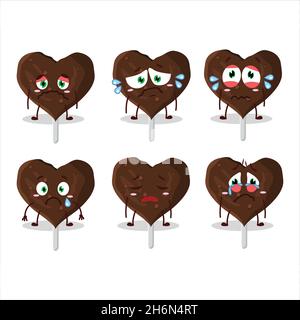 Love cookies chocolate candy cartoon character with sad expression. Vector illustration Stock Vector