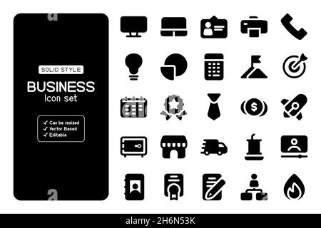 Set of Business icons with solid or glyph style and vector based. It can use for your business or others. Stock Vector