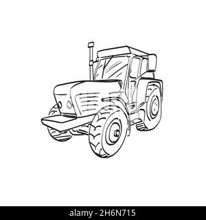 tractor illustration vector isolated on white background line art. Stock Vector