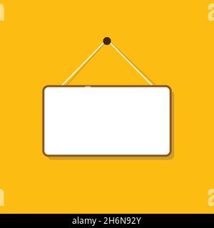 The empty signboard hanging on yellow background for notice, message, information, and advertisement sign template vector illustration Stock Vector