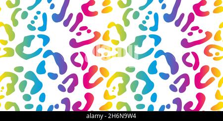 Rainbow leopard seamless pattern. Colorful neon vector background. Gradient wallpaper. Stock Vector
