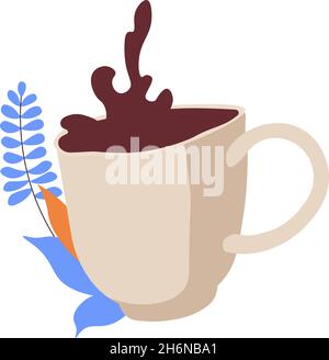 Coffee poured in ceramic cup, cafe or restaurant Stock Vector