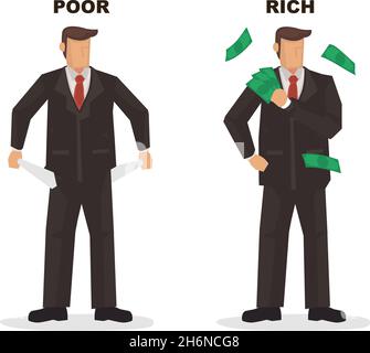 Poor and rich businessman. Flat isolated vector illustration. Stock Vector